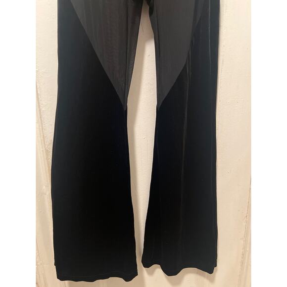 Black Contrast Mesh Velvet Sheer Halter Neck Open Back Flare Leg Jumpsuit Size L - Picture 7 of 13
